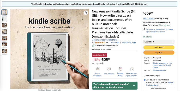Amazon: New Amazon Kindle Scribe (64 GB) – 16% Off, now $609 (Amazon Exclusive)